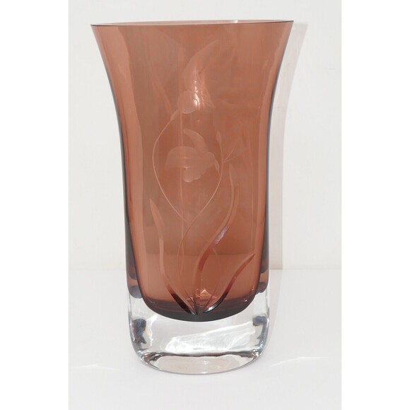 Bombay Heavy Amethyst Purple Art Glass 10" Vase with Etched Flowers - Picture 4 of 11